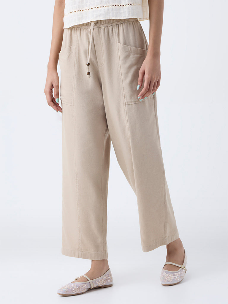 Bombay Paisley Beige Cotton-Blend Pants