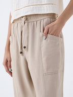Bombay Paisley Beige Cotton-Blend Pants