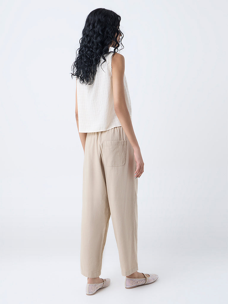 Bombay Paisley Beige Cotton-Blend Pants