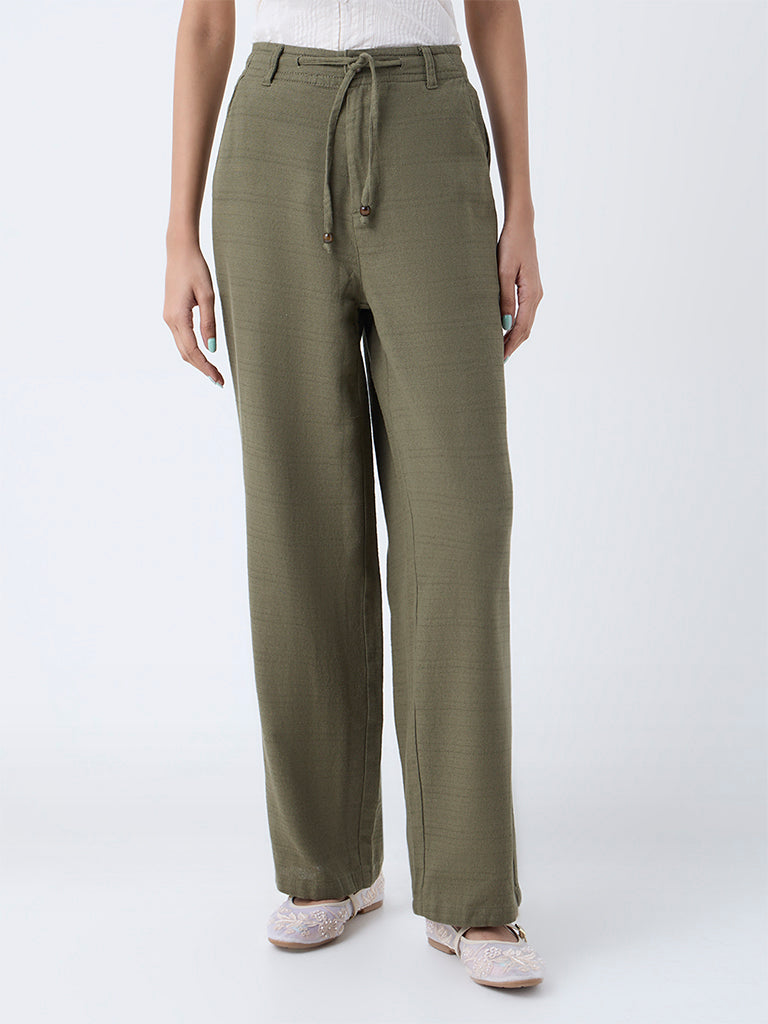 Bombay Paisley Olive Cotton-Blend Pants