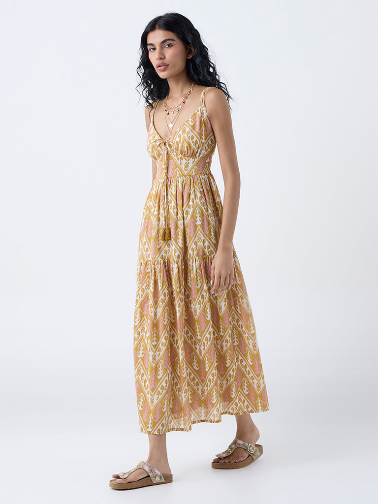 Bombay Paisley Mustard Paisley Design Cotton A-Line Dress