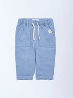 HOP Baby Blue Solid Mid-Rise Cotton-Blend Trousers