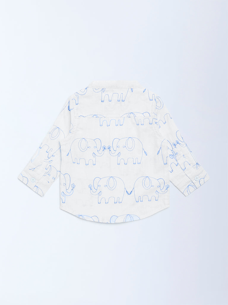 HOP Baby White Animal Embroidered Cotton Shirt