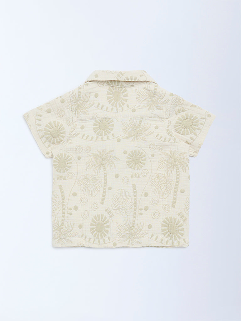 HOP Baby Beige Embroidered Cotton Shirt