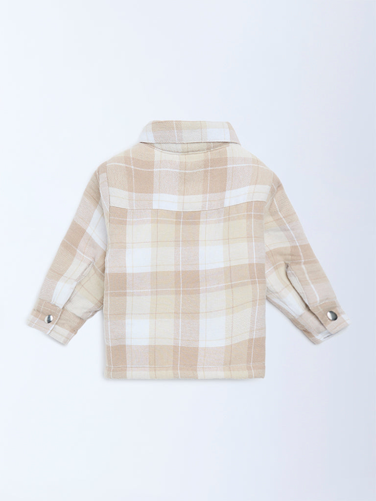 HOP Baby Beige Checkered Cotton Shacket