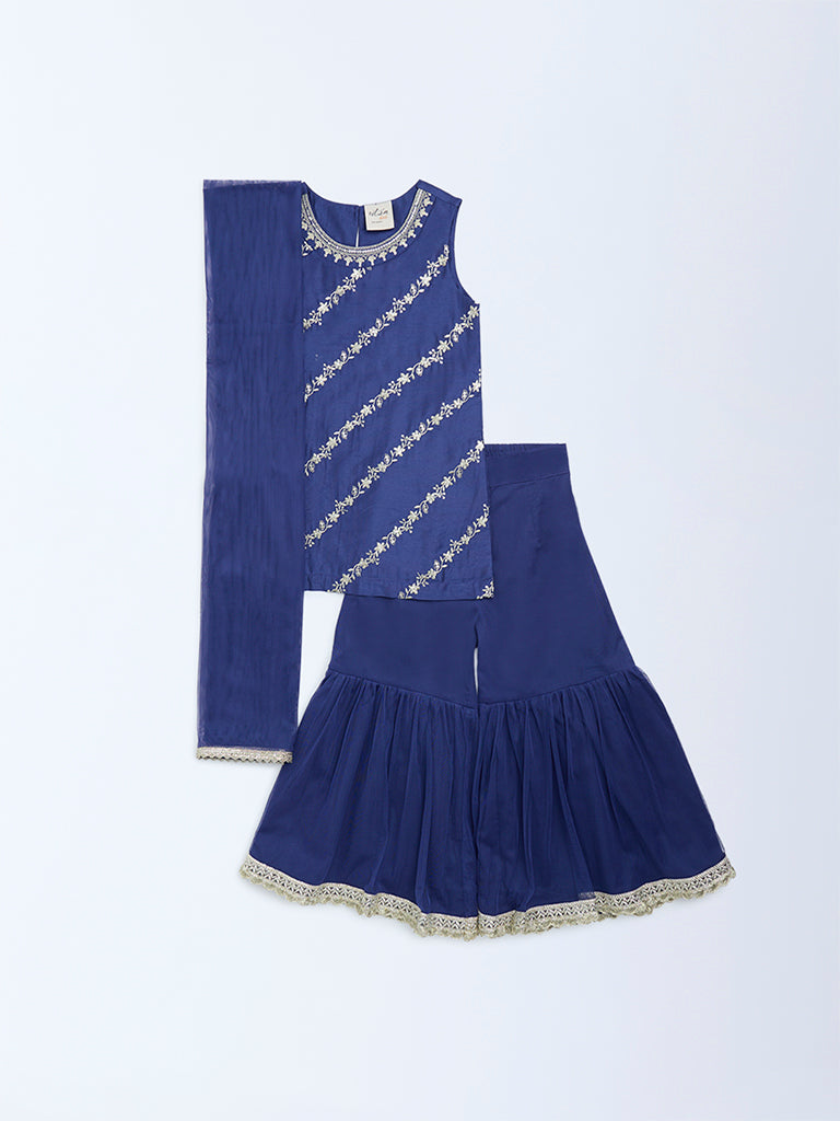 Utsa Kids Navy Embellished Sharara Ethnic Set - (2-8yrs)