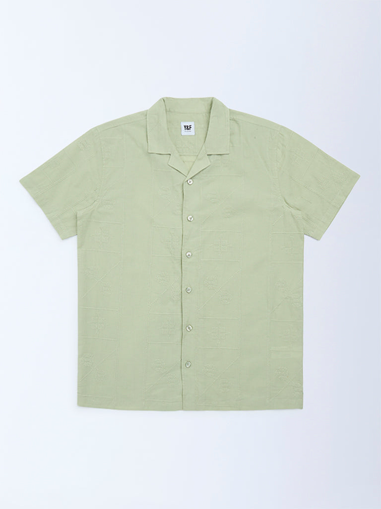 Y&F Kids Sage Embroidered Resort-Fit Cotton Shirt