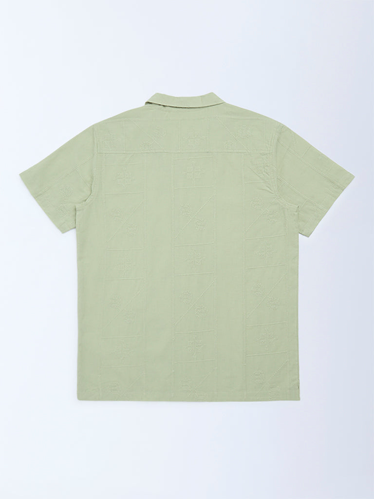 Y&F Kids Sage Embroidered Resort-Fit Cotton Shirt