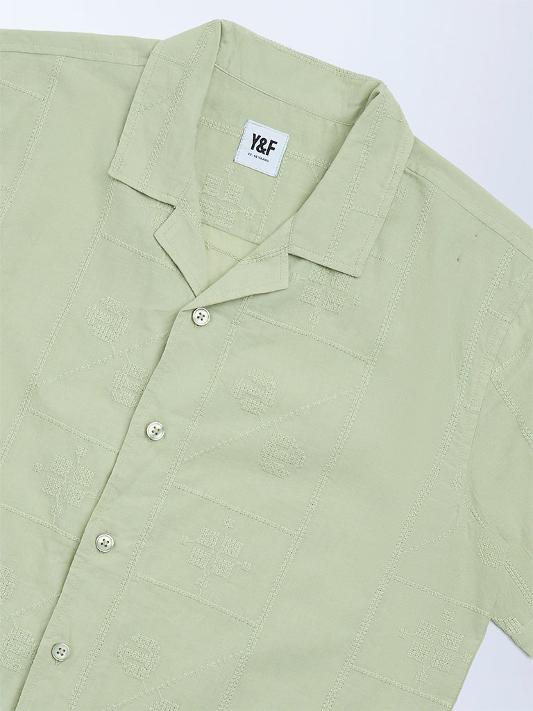 Y&F Kids Sage Embroidered Resort-Fit Cotton Shirt