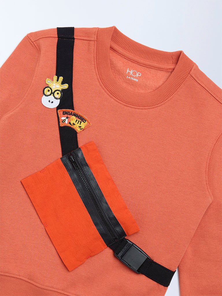 HOP Kids Orange Pouch-Detailed Cotton-Blend Sweatshirt