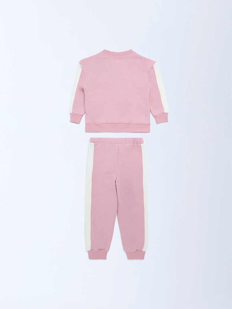 HOP Kids Pink Cotton-Blend Sweatshirt and Joggers Set
