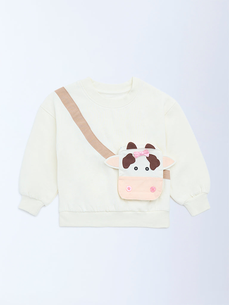 HOP Kids Off-White Animal Design Cotton-Blend Sweatshirt