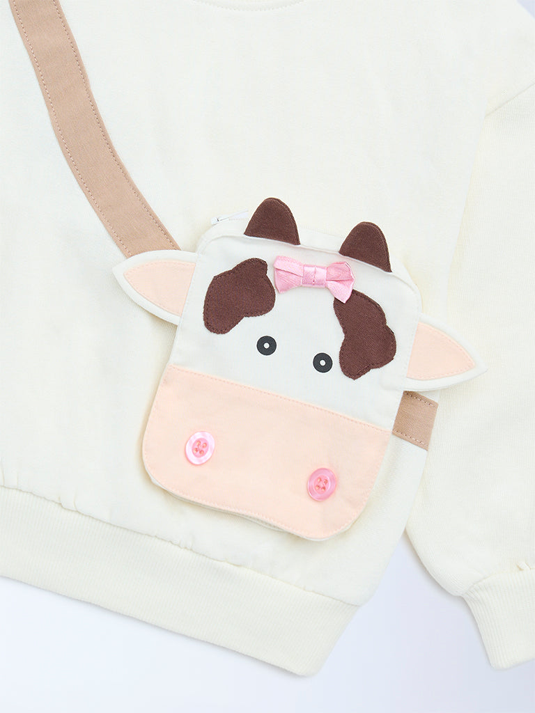 HOP Kids Off-White Animal Design Cotton-Blend Sweatshirt