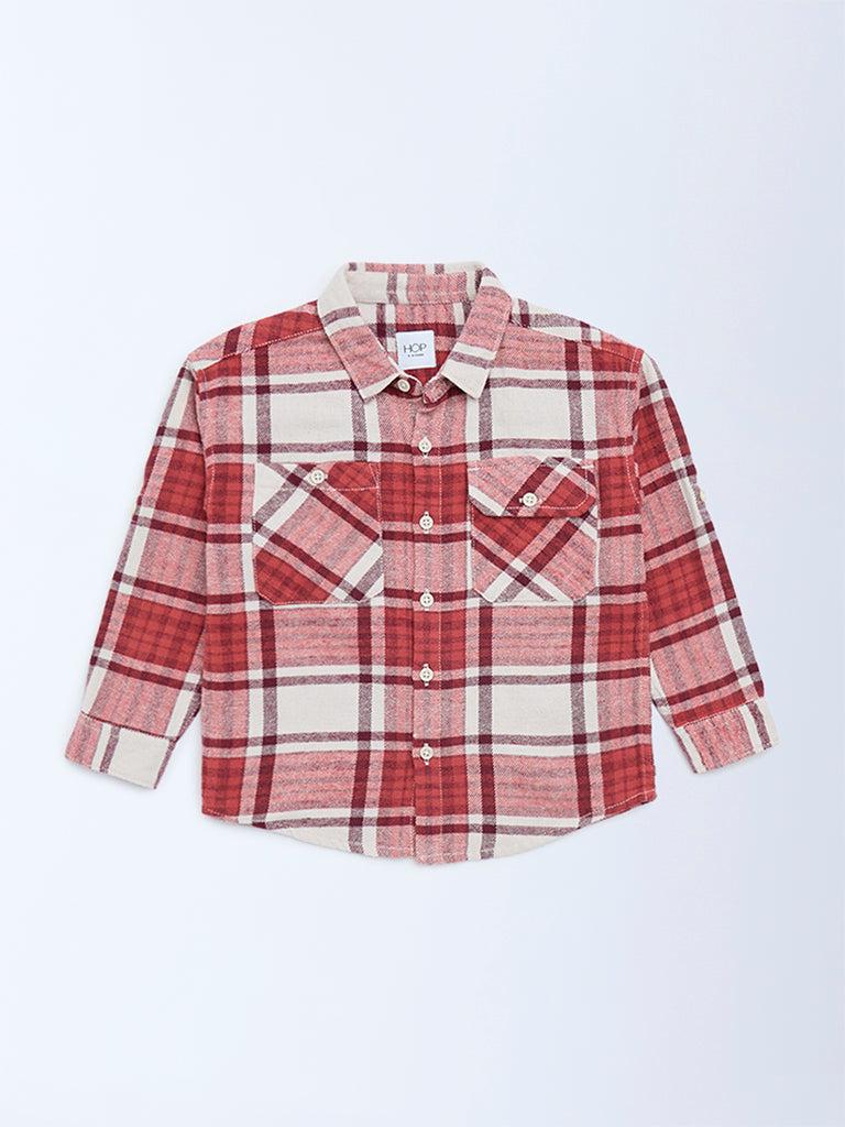 HOP Kids Red Checkered Cotton Shirt