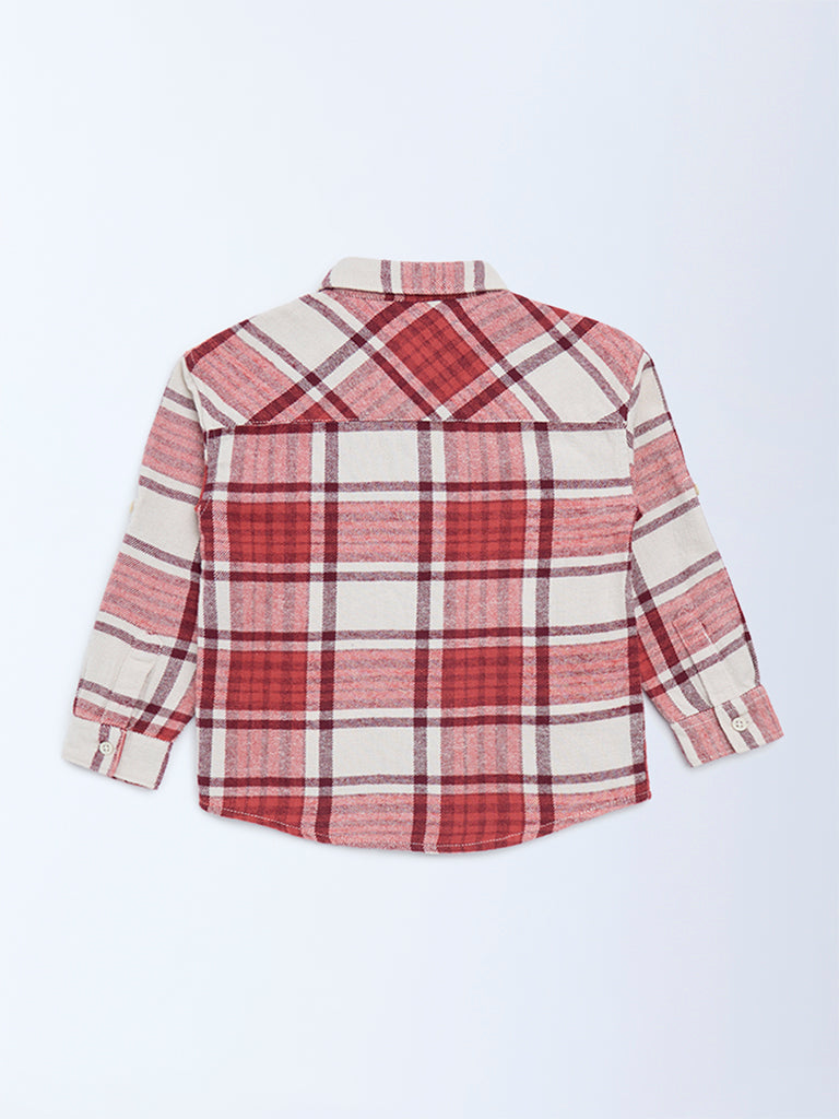 HOP Kids Red Checkered Cotton Shirt