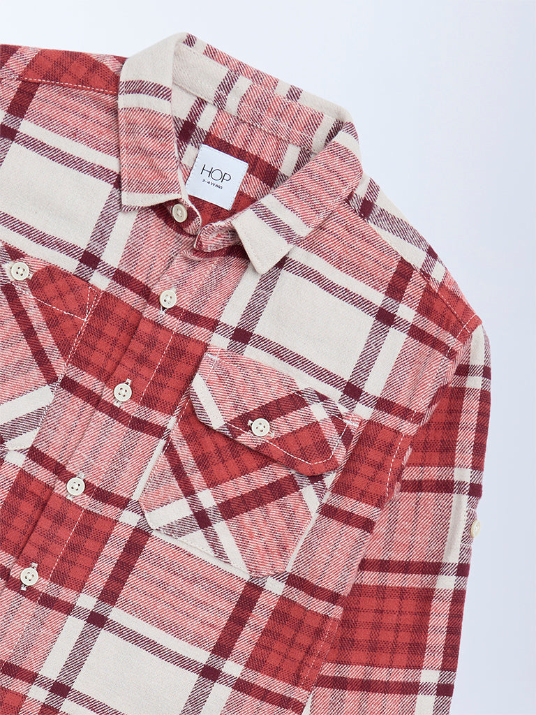 HOP Kids Red Checkered Cotton Shirt