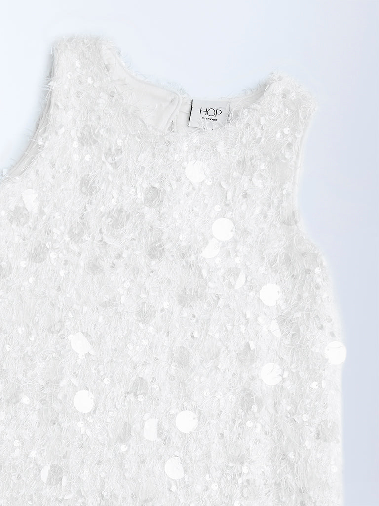 HOP Kids White Embellished Party Dress