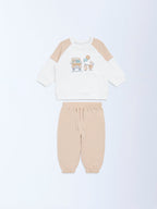 HOP Baby White Printed Cotton Sweatshirt and Pants Set