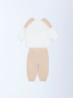 HOP Baby White Printed Cotton Sweatshirt and Pants Set