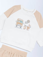 HOP Baby White Printed Cotton Sweatshirt and Pants Set