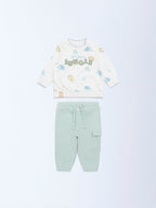 HOP Baby Off-White Cotton-Blend Sweatshirt and Joggers Set