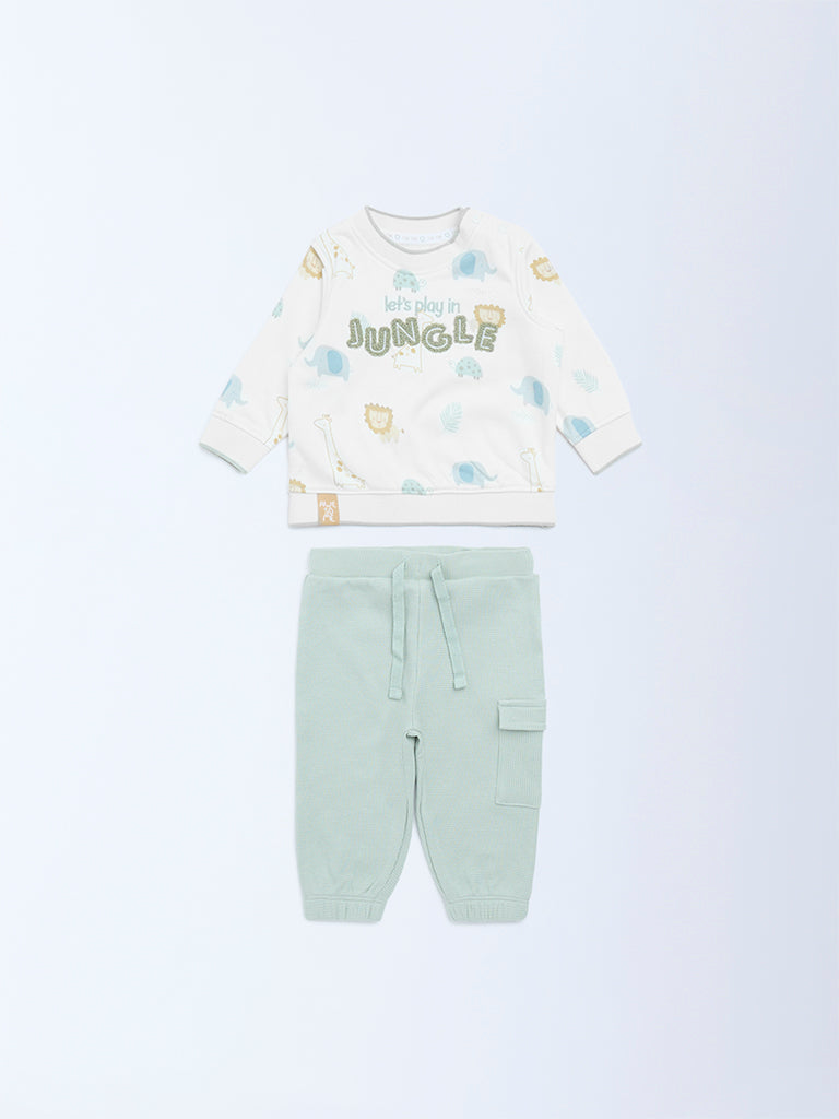 HOP Baby Off-White Cotton-Blend Sweatshirt and Joggers Set