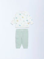 HOP Baby Off-White Cotton-Blend Sweatshirt and Joggers Set