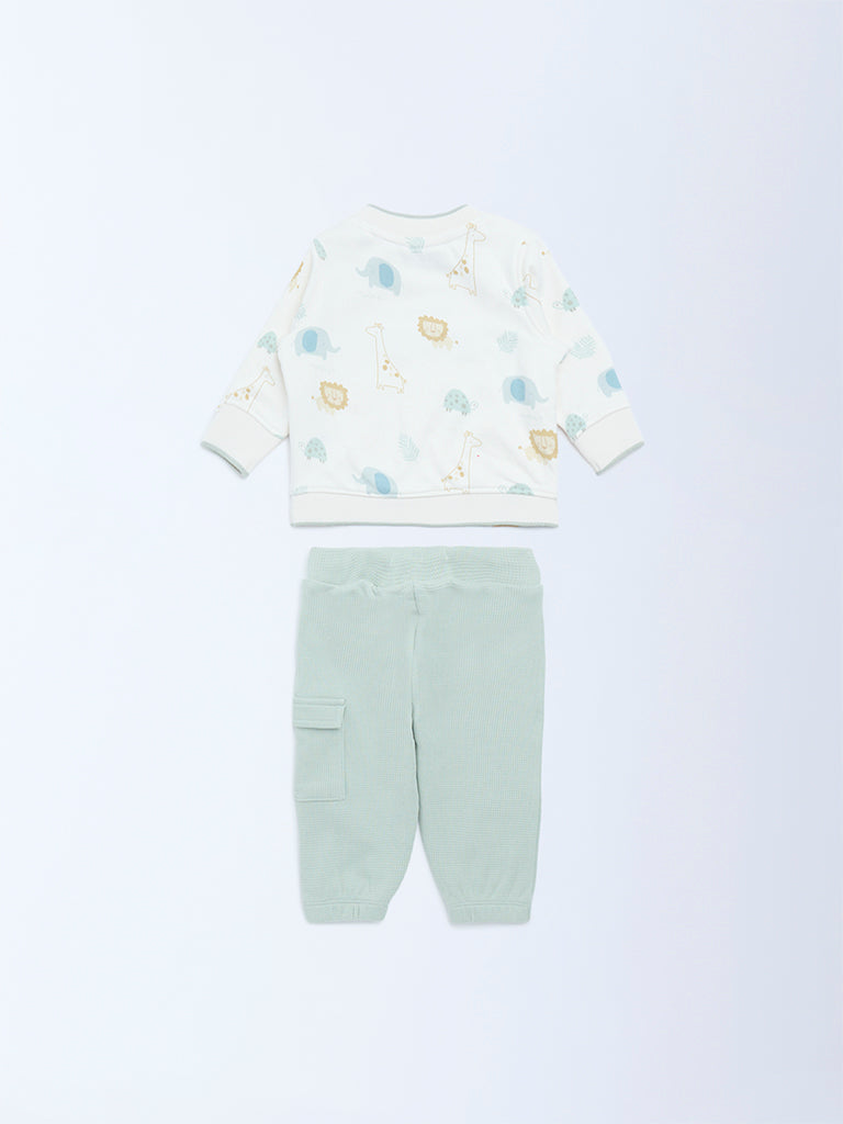 HOP Baby Off-White Cotton-Blend Sweatshirt and Joggers Set