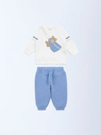 HOP Baby White Cotton-Blend Sweatshirt and Joggers Set