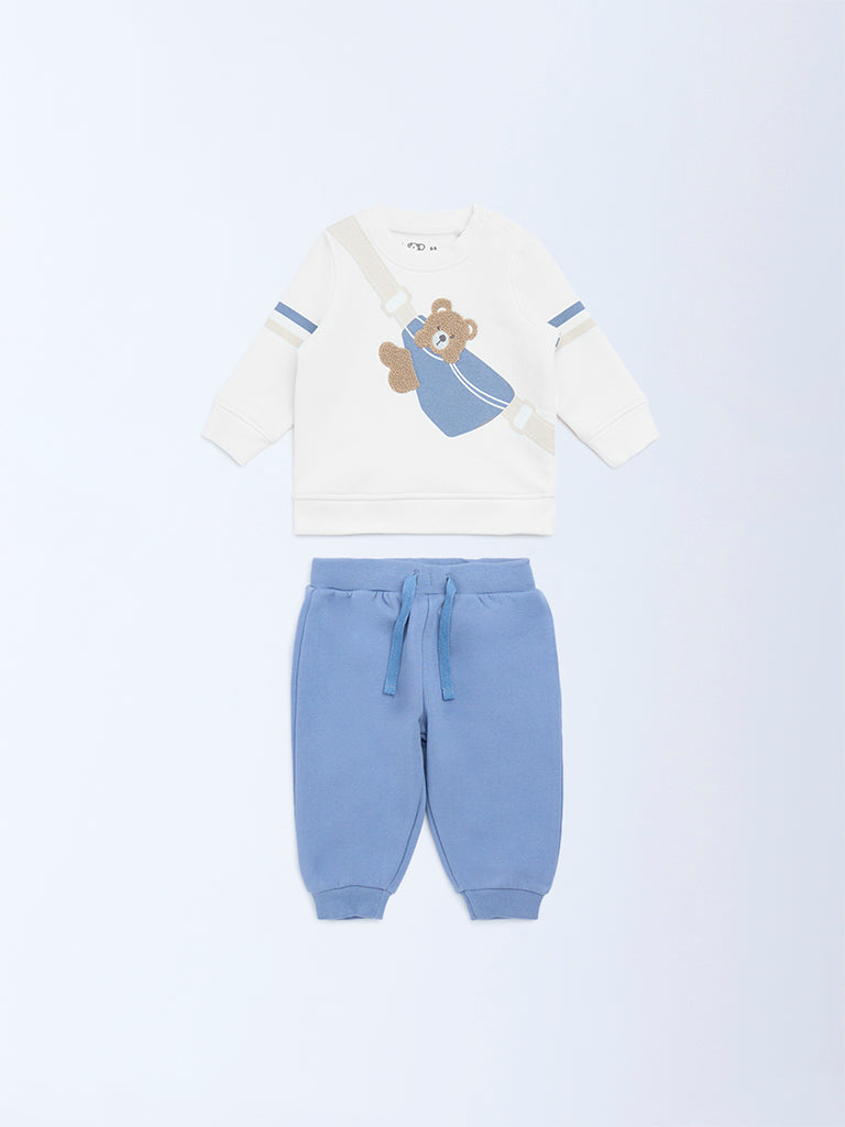 HOP Baby White Cotton-Blend Sweatshirt and Joggers Set