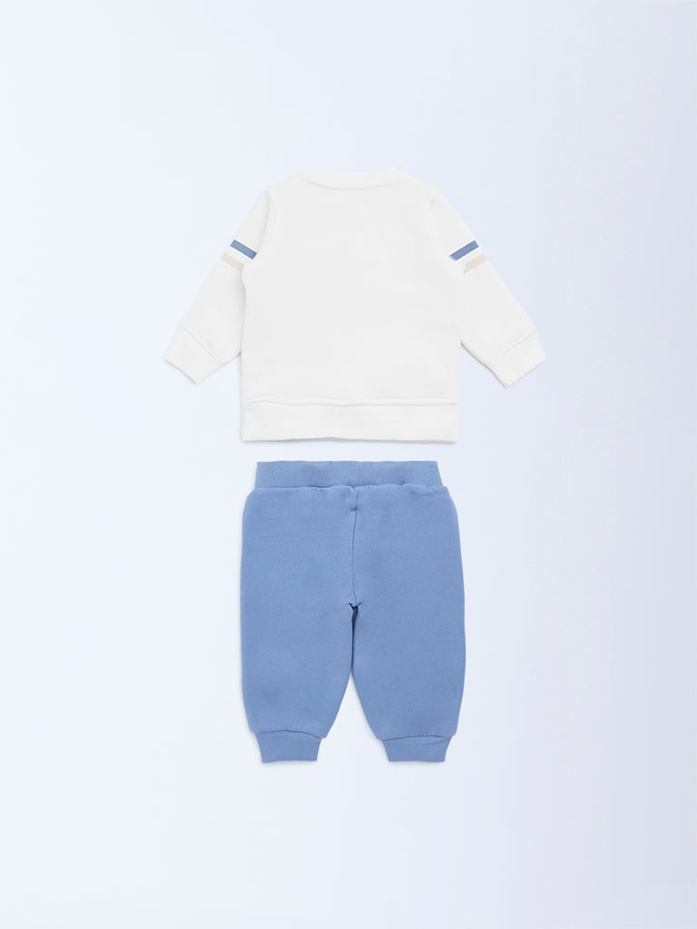 HOP Baby White Cotton-Blend Sweatshirt and Joggers Set