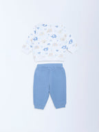 HOP Baby White Animal Printed Cotton Sweatshirt and Pants Set