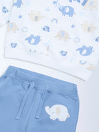 HOP Baby White Animal Printed Cotton Sweatshirt and Pants Set