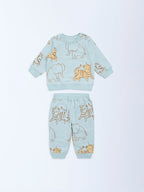 HOP Baby Sage Animal Printed Cotton Sweatshirt and Pants Set