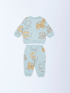 HOP Baby Sage Animal Printed Cotton Sweatshirt and Pants Set