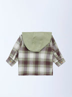 HOP Baby Olive Checkered Cotton Hooded Shirt