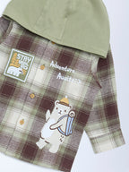 HOP Baby Olive Checkered Cotton Hooded Shirt