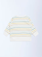 HOP Baby White Stripe Printed Cotton-Blend Sweatshirt