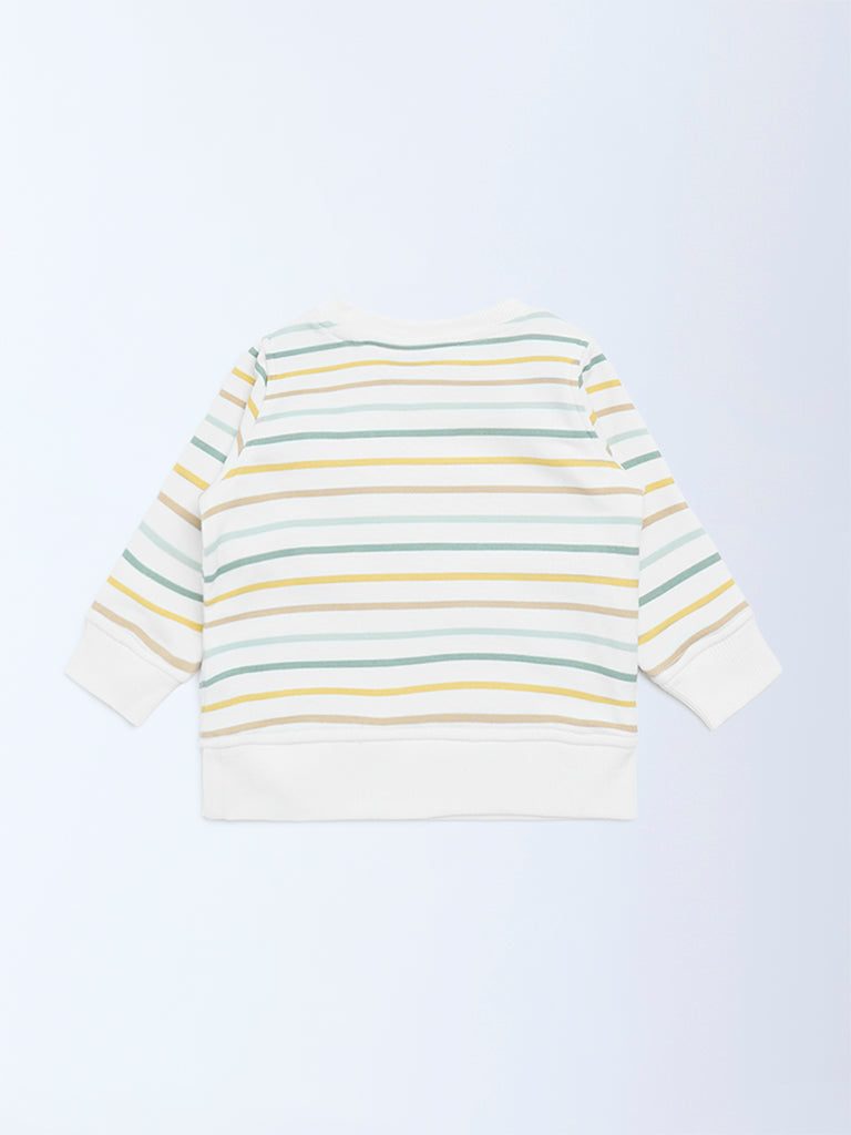 HOP Baby White Stripe Printed Cotton-Blend Sweatshirt