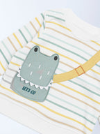 HOP Baby White Stripe Printed Cotton-Blend Sweatshirt