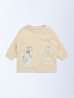 HOP Baby Beige Embroidered Cotton-Blend Sweatshirt