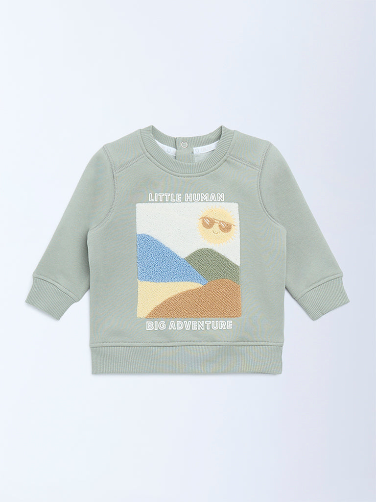HOP Baby Sage Embroidered Cotton-Blend Sweatshirt