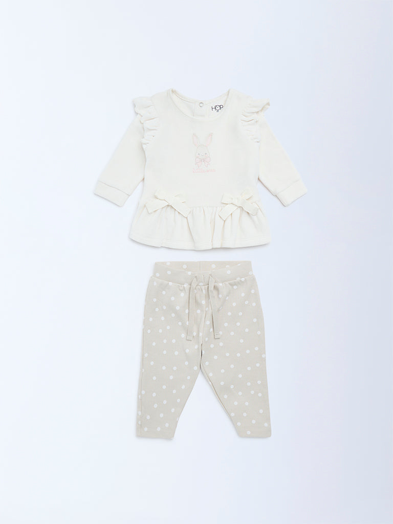 HOP Baby White Cotton-Blend A-Line Dress with Pants Set
