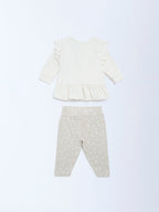 HOP Baby White Cotton-Blend A-Line Dress with Pants Set