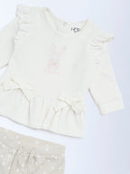 HOP Baby White Cotton-Blend A-Line Dress with Pants Set