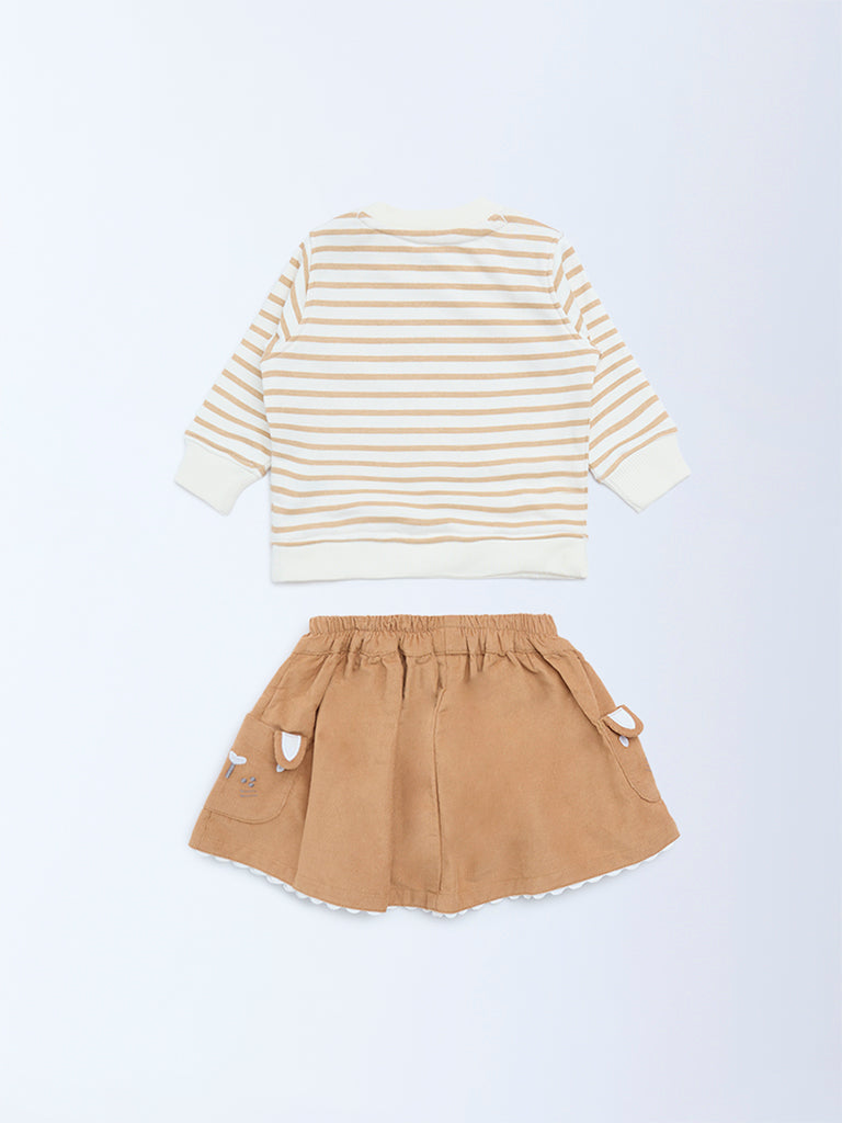 HOP Baby Beige Cotton-Blend Sweatshirt and Skirt Set