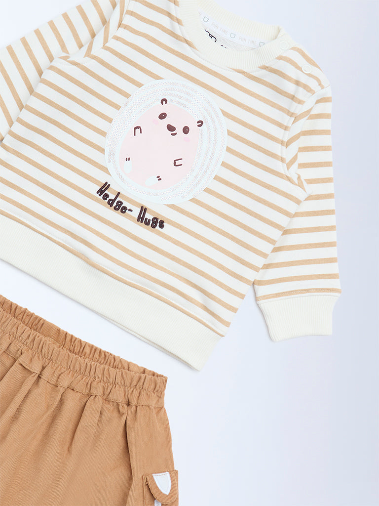 HOP Baby Beige Cotton-Blend Sweatshirt and Skirt Set