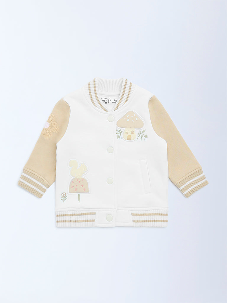 HOP Baby White Printed Cotton-Blend Varsity Jacket