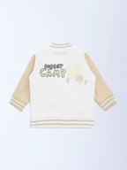 HOP Baby White Printed Cotton-Blend Varsity Jacket