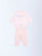HOP Baby Pink Floral Cotton Sweatshirt and Pants Set